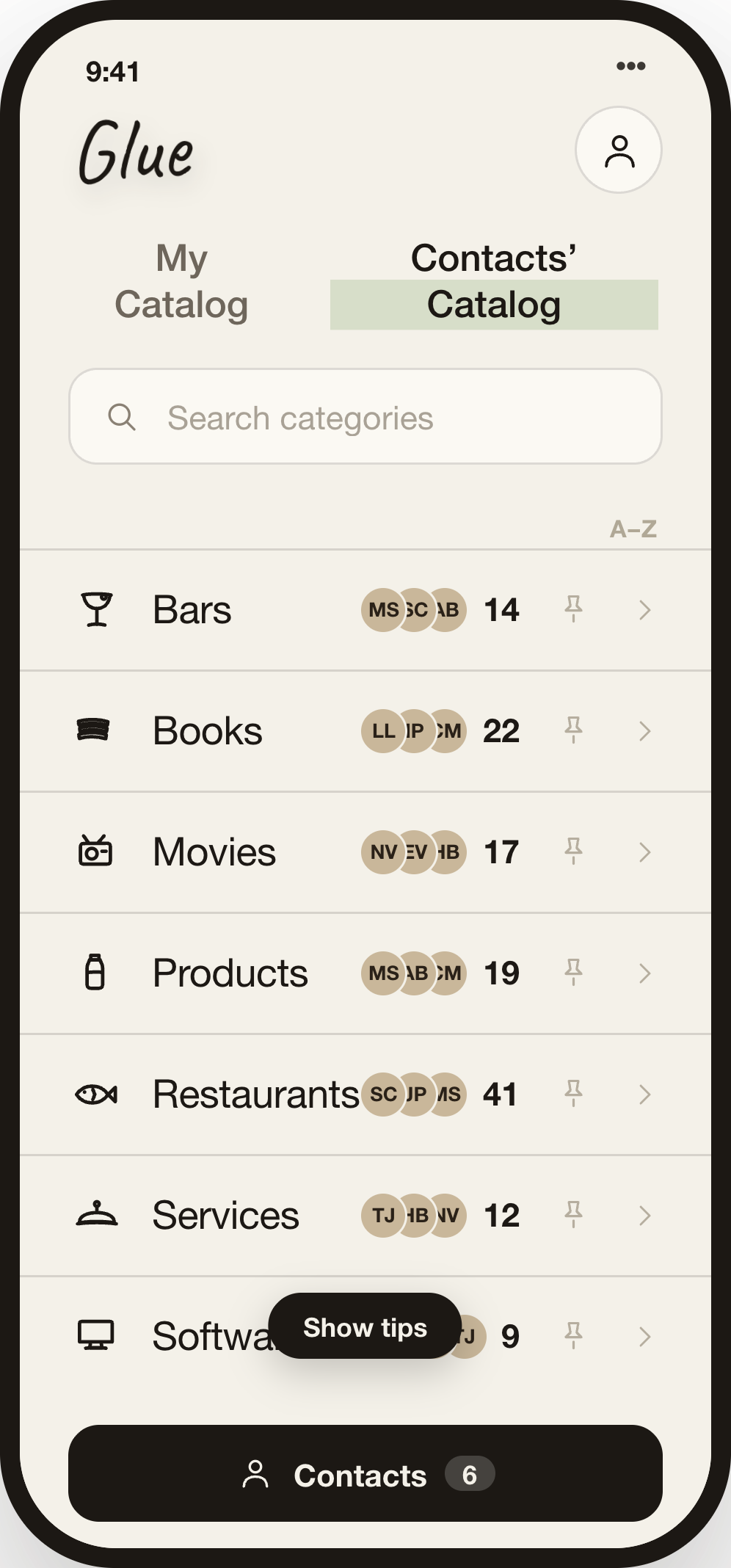 Contacts' Catalog — friends' recommendations